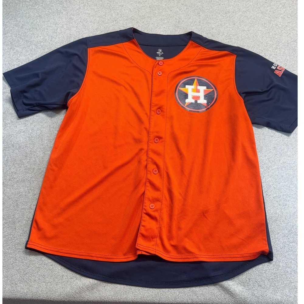 Stitches Houston Astros Baseball Jersey Mens XL Orange Navy Blue Button Up Top